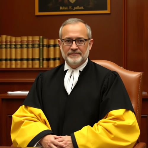 Rabat, the judge in court, with gavel.