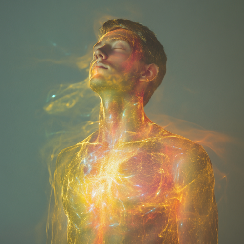 Radiant human figure in peaceful magnetic field