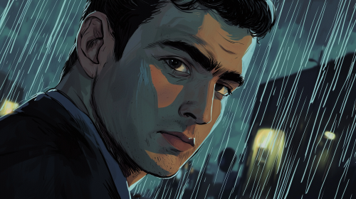 Raif, young man in 1950s Berlin, deep gaze. Raif, young man in 1950s Berlin, deep gaze.