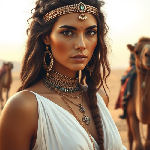 Rapunzel and Egyptian Woman in Desert Caravan