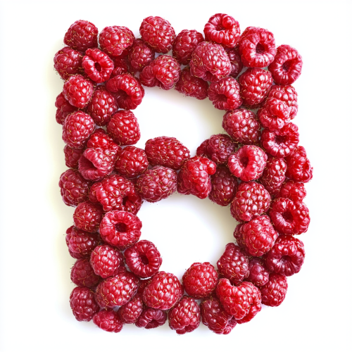 Raspberry letter 'מ' mimicking Hebrew font structure. Blend natural and clean lines for artistic feel. Raspberry letter 'מ' mimicking Hebrew font structure. Blend natural and clean lines for artistic feel.