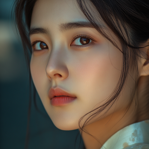 Realistic close-up photo of young Korean woman's face. Realistic close-up photo of young Korean woman's face.
