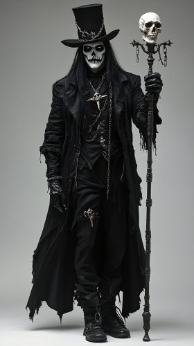 Realistic male gothic voodoo witch with staff and skull 