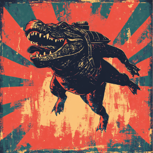 Rebel spirit captured in alligator wearing flying bulldog jeans.