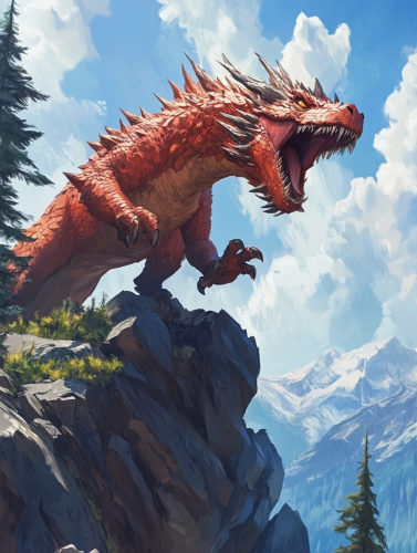 Red Dragon Roaring on Rocky Cliff