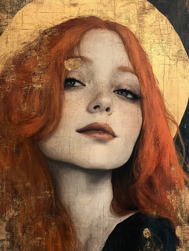 Red-Haired Woman Portrait with Gold Leaf Accents