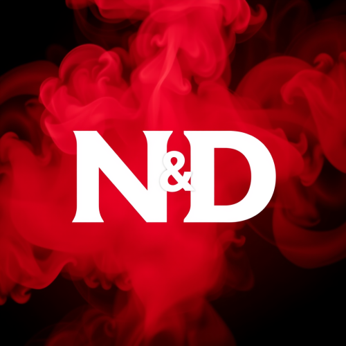 Red N and D Logo on Smoky Background