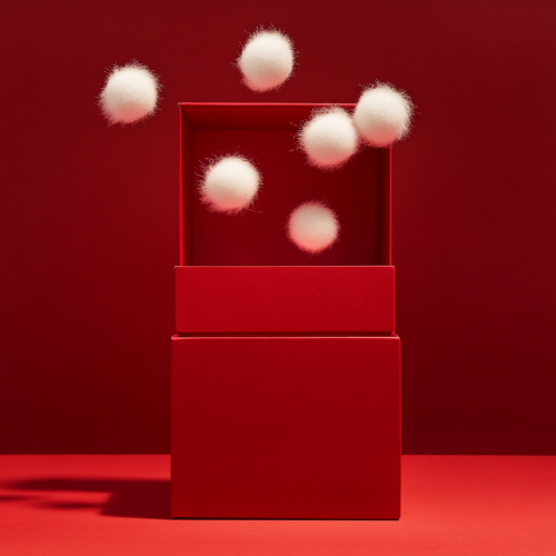 Red gift box with bouncing tennis balls