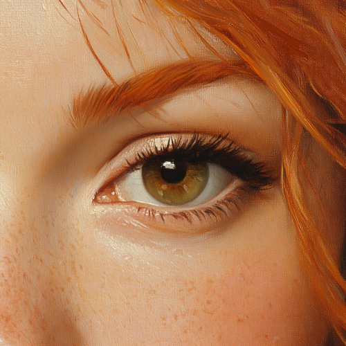 Red-haired girl with makeup in hyper-realistic painting