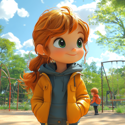 Redheaded girl playing on playground with friend