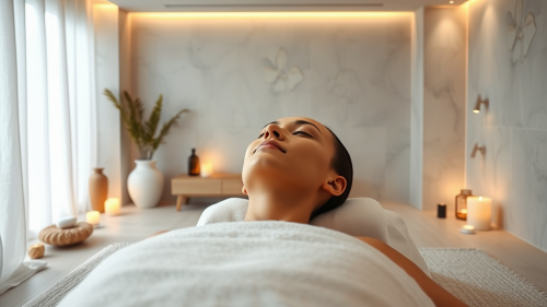 Relaxing head spa with massage bed and lights