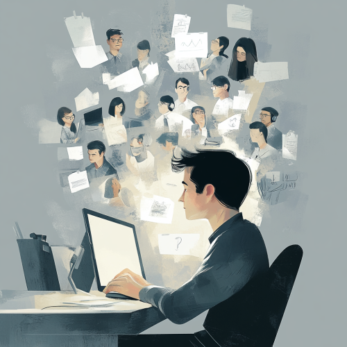 Remote worker with colleagues in office