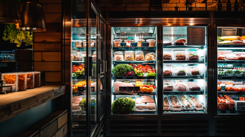 Restaurant Professional Cool Storage with Food Inside.