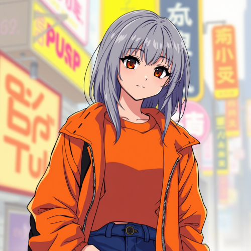 Retro Anime Style: 90s Girl with Grey Hair