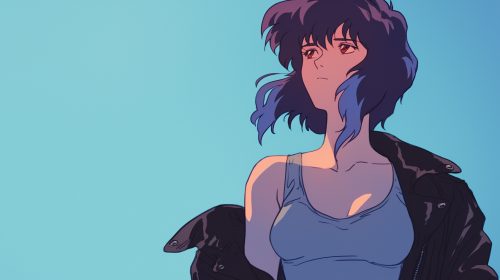 Retro Japanese anime still with muted blue pastel color.