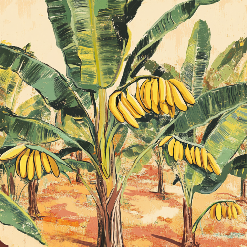 Retro Styled Colorful Banana Plantation Sketch