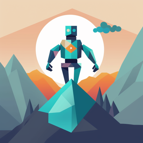 Robot helps person climb mountain, symbolizing support