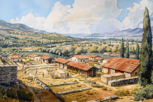 Roman camp on hill between mountains, legionaries in tents. Roman camp on hill between mountains, legionaries in tents.