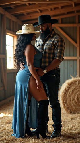 Romantic Embrace in a Rustic Barn Setting