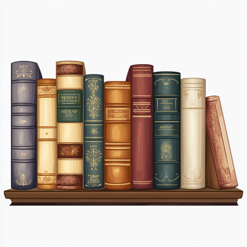 Row of colorful classic books on shelf clipart.