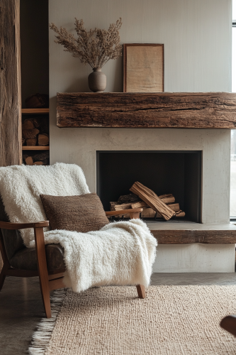 Rustic Wood Mantle Adorns Cozy Corner Fireplace Rustic Wood Mantle Adorns Cozy Corner Fireplace