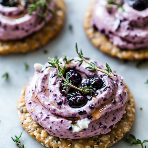 Rustic crackers with blueberry goat cheese swirl
