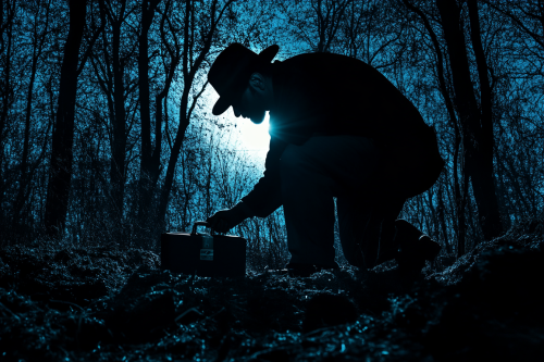 Samuel L Jackson finds money in moonlit woods.