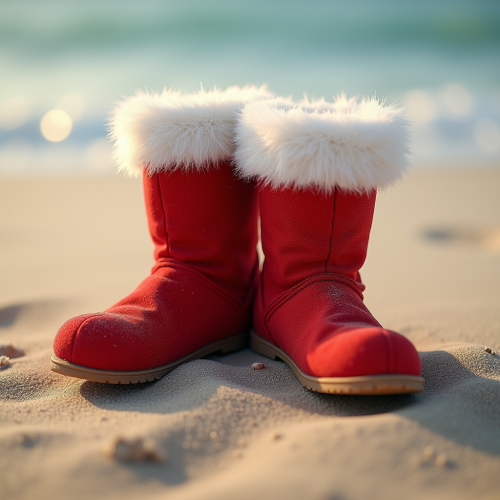 Santa's Boots Left on Sandy Beach