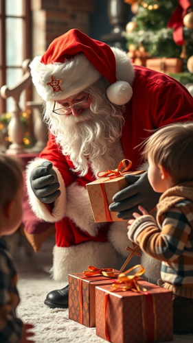 Santa Claus Giving Gifts to Kids Santa Claus Giving Gifts to Kids