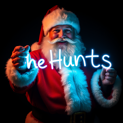 Santa Claus Gleefully Displays 'The Hunts' with Glowstick