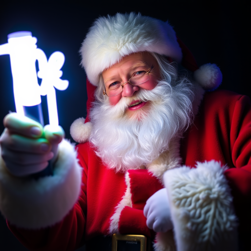 Santa Claus Holding 'The Hunt' Glow Stick