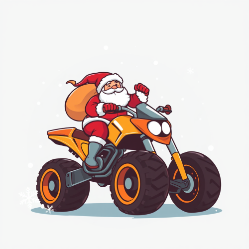 Santa Claus Riding Motorbike with Christmas Gifts