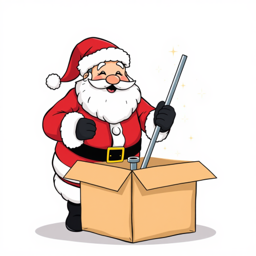 Santa Claus Unboxing a Shiny Christmas Tree Pole