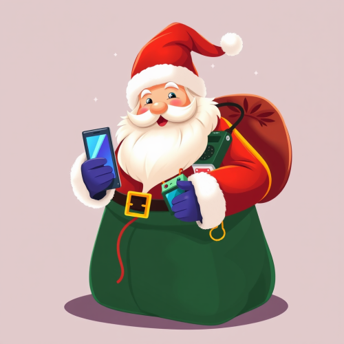 Santa Claus brings tech gadgets in his bag.