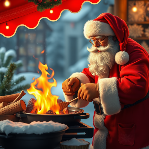 Santa Cooking BBQ on a Sunny Day