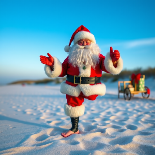 Santa Without Shoes on a Sandy Beach