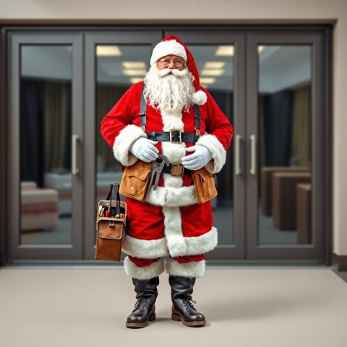 Santa with Tool Box by Aluminium Doors