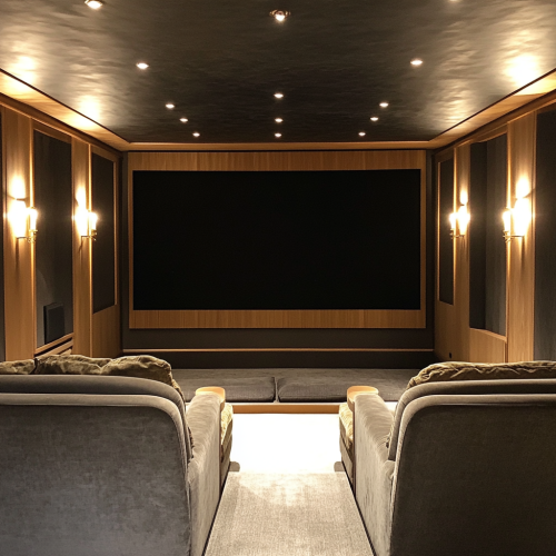 Scandinavian design inspired home theater with clean detailing.