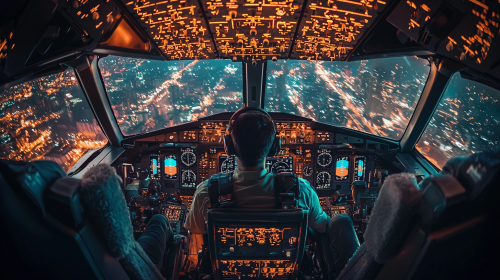 Scared pilots in cockpit, white balance fright.