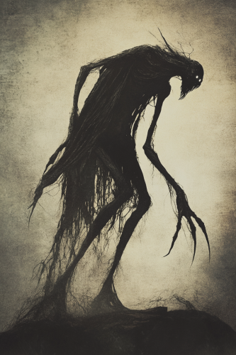 Scary female witch creature in dark soul style pose.