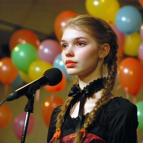 School Concert in Russia: Gothic Lolita Girl Performs