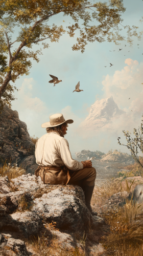 Scientist Charles Darwin studying Galápagos finches in 1830s