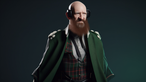 Scottish man in VR wearing kilt - AI.