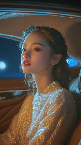 Japanese woman in luxurious car interior