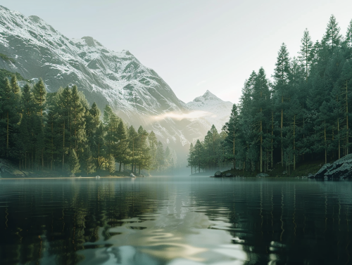 Serene Scandinavian forest on cold winter morning