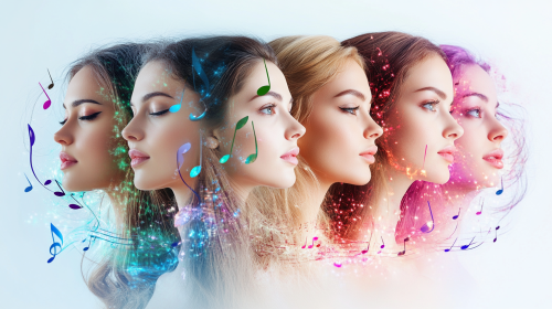 Seven Women as Musical Notes in Photo Shoot