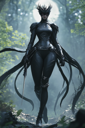Shadow Princess in Dark Armor with Daggers —Fantasy Art