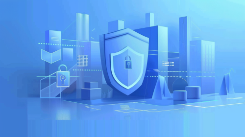 Shield protecting data in futuristic office with holographic screens. Shield protecting data in futuristic office with holographic screens.