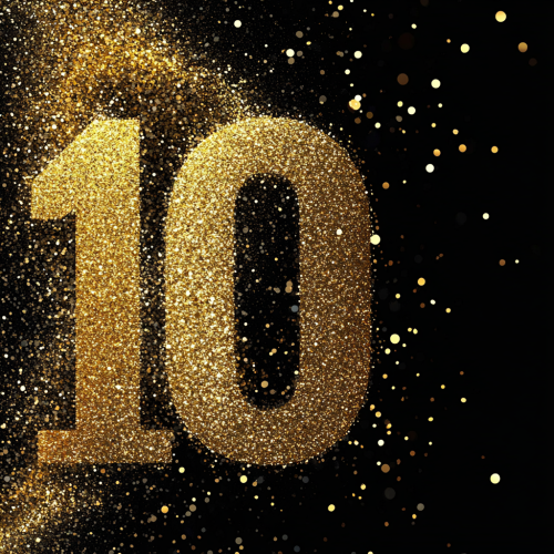 Shimmering black-gold background with subtle number 10 blend. Shimmering black-gold background with subtle number 10 blend.