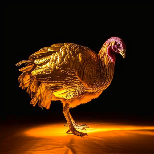 Shimmery gold turkey sticker on black background